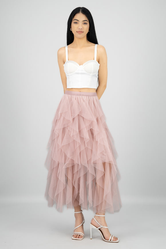 Falda Midi Mesh Cascada